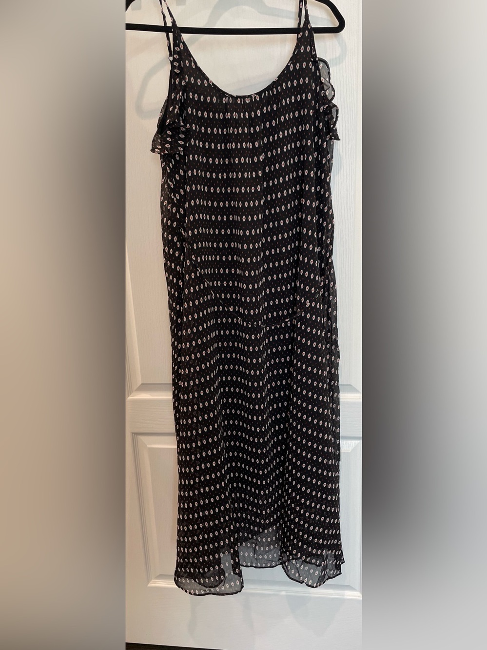 Who What Wear Black Printed Midi Dress with White Dot Motif